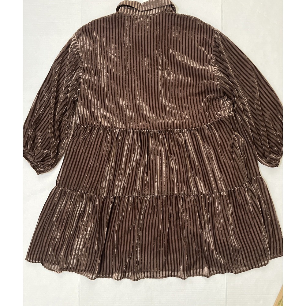Anthropologie Maeve The Bettina Tiered Shirt Dress Mini Corduroy Edition Brown L - Picture 3 of 13